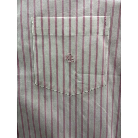 LRL Ralph Lauren Mens Button Front Shirt White Pink Striped Long Sleeve Cotton L - Picture 6 of 7